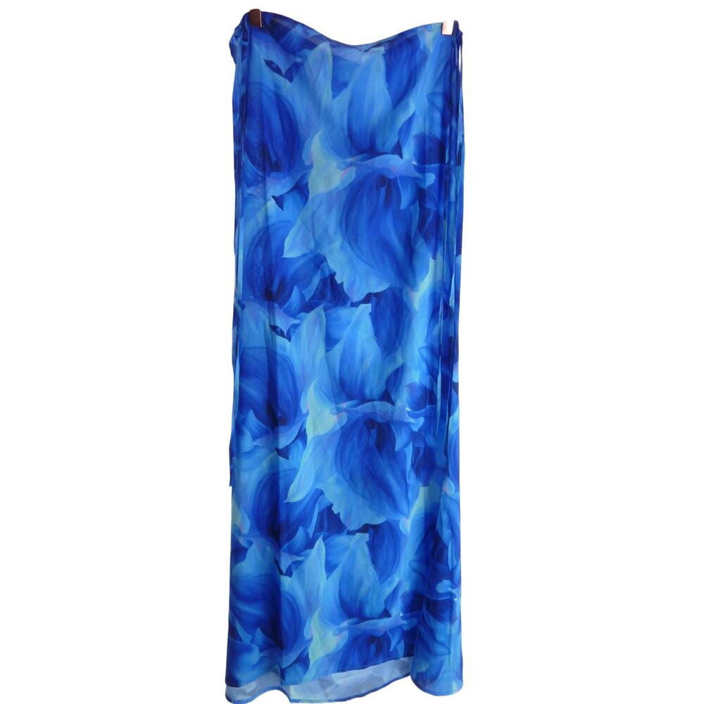 NWT Revolve VDM Evvy Tide Blue Floral Sheer Maxi Beach Skirt S Resort Vacation